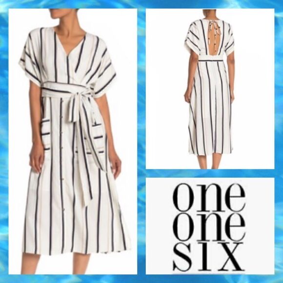 NWT MSRP $150 ONE ONE SIX Striped Short Sleeve Midi Dress Women's Size Small - Picture 1 of 9